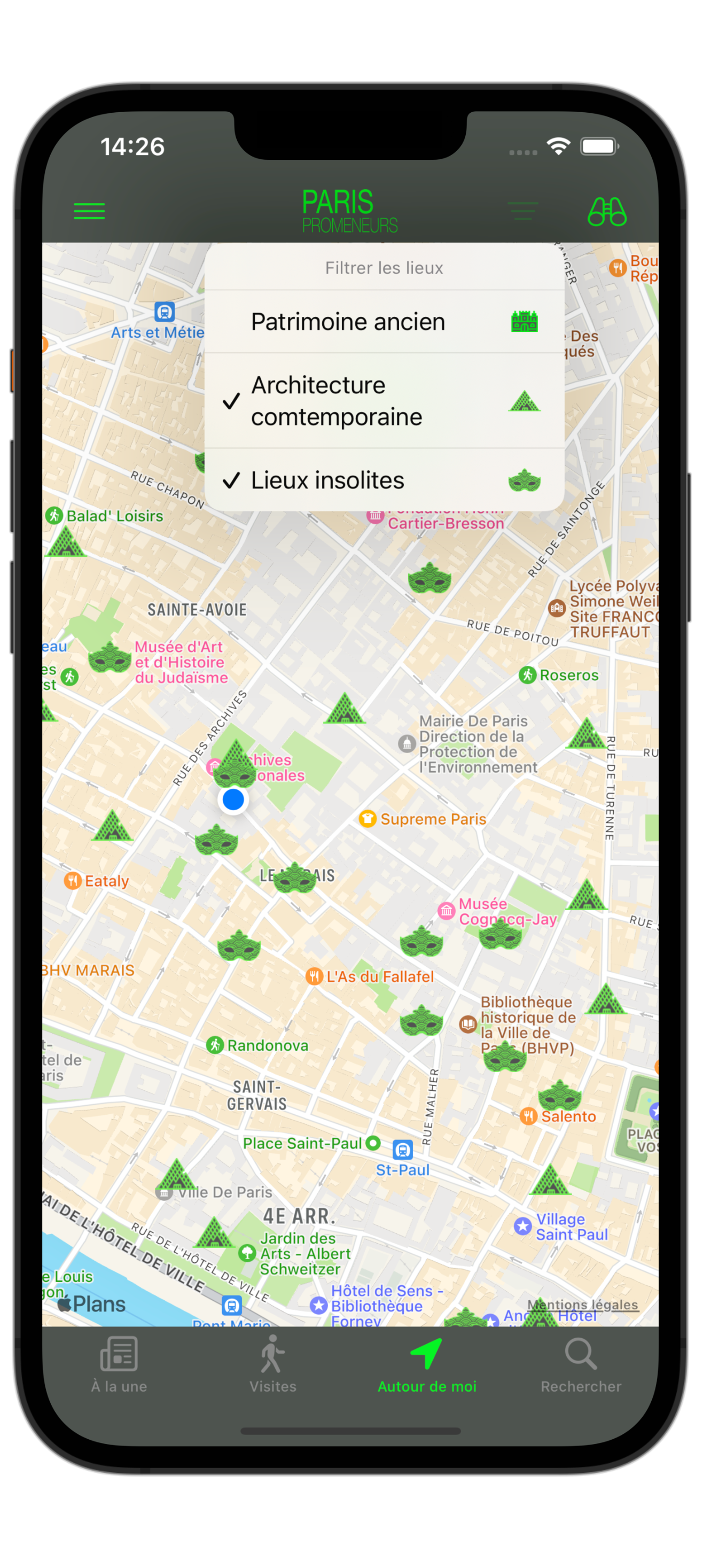 Paris Promeneurs map view